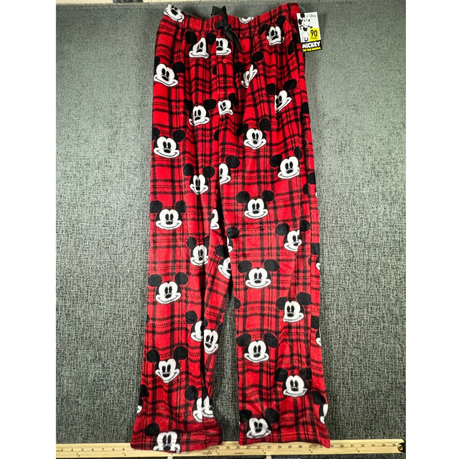Disney Mickey Mouse 90 Years Red Plaid Fleece Pajama Pants Mens Medium Nwt
